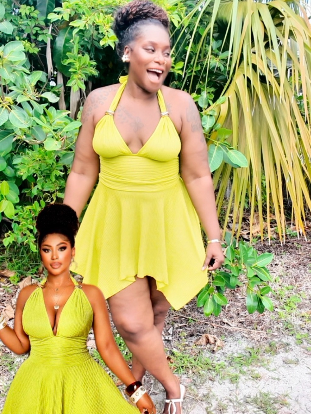 SHEIN Lime Green Halter Fit & Flare Mini Dress